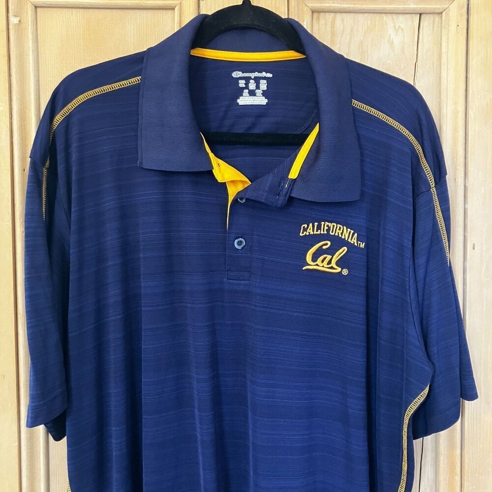 Champion Mens Cal Berkeley Embroidered Polo Golf Shirt Size 2XL Blue Gold SP EXC